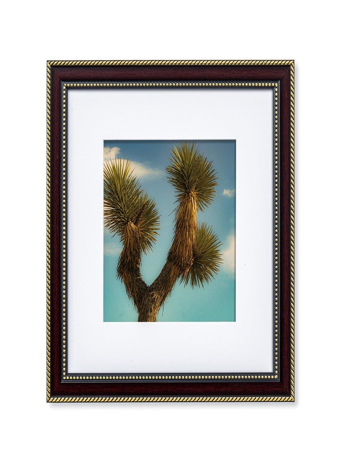 FLYJOE 12x12 Square Picture Frame with Mat for 8x8-12x12 Frame with Gold Beaded Trim - Plexiglass - Wall Mount Display Horizontally or Vertically - Hanging Hardware Included - Mahogany - Image 1